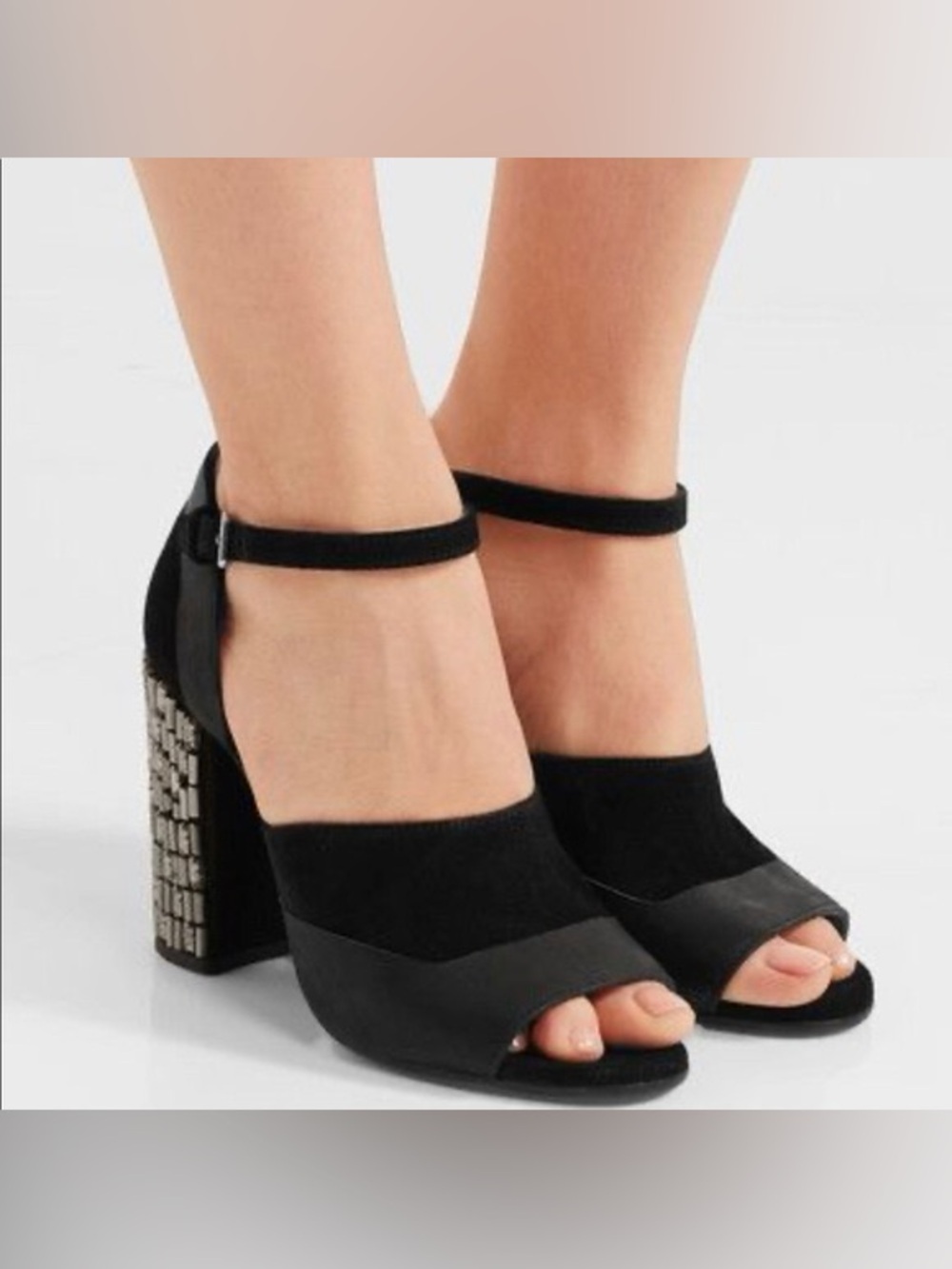 Marni black suede and leather metallic crystal embellished sandal open toe heels